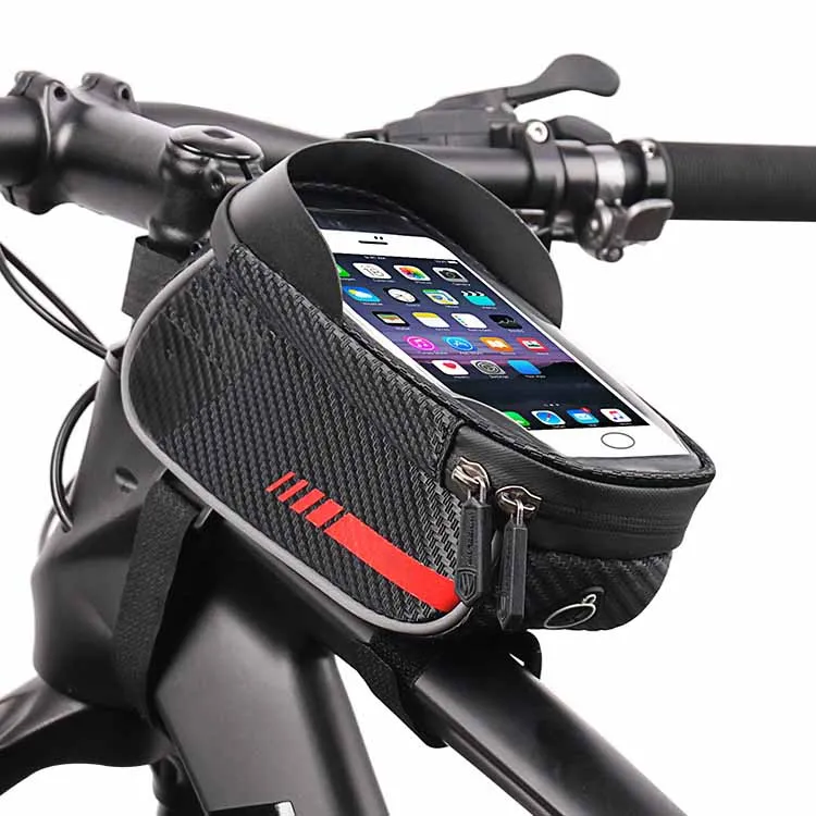

TPU Touch Screen Water-repellent Bicycle Bag Front Tube Frame Bag For Bicycle Frame, Black/red &colorful reflective color