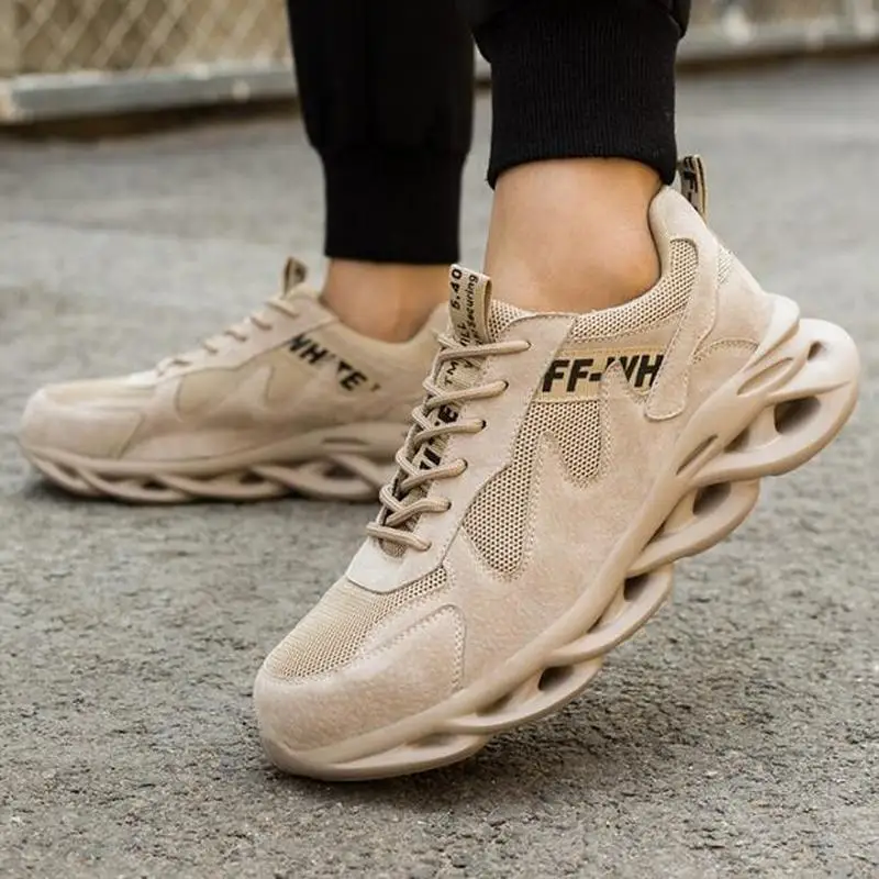 

Work Boots Safety Steel Toe Shoes Men Work Sneakers Puncture Proof Boots Safety Shoes Women Industrial Shoes Security Boots, Khaki grey