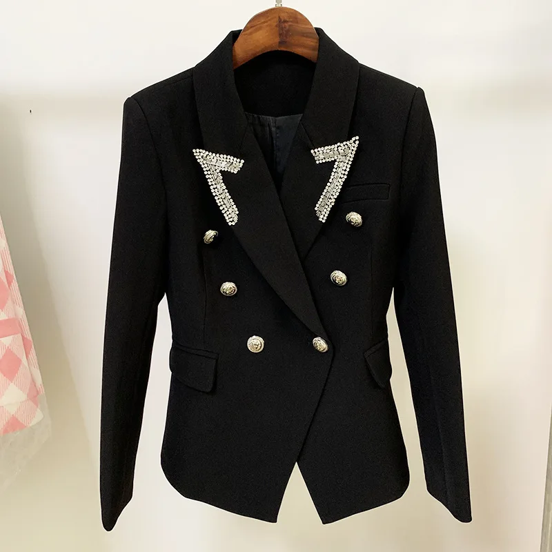 

2020 European and American star style jacket studded collar and diamond jacket classic double-breasted slim suit, Picture