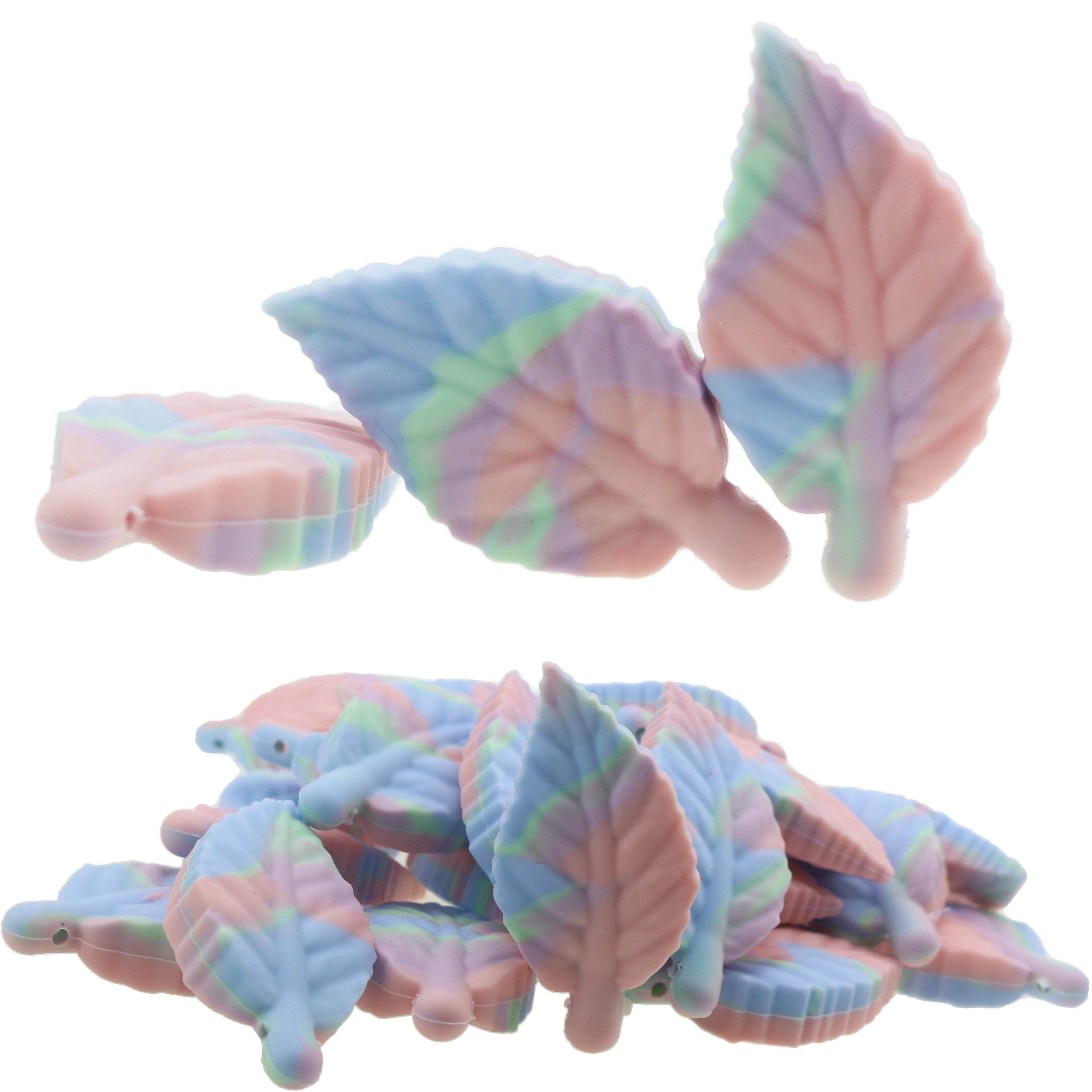 

Food Grade Christmas Tie-dye Rainbow BPA Free Baby Leaf Teething Silicone Beads Wholesale