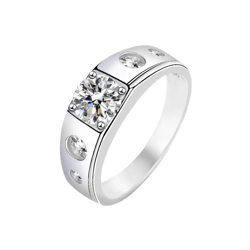 

OEM ODM Fashion Jewelry Sterling Silver 925 Rhodium Plated 1ct Moissanite Diamond Rings for Men