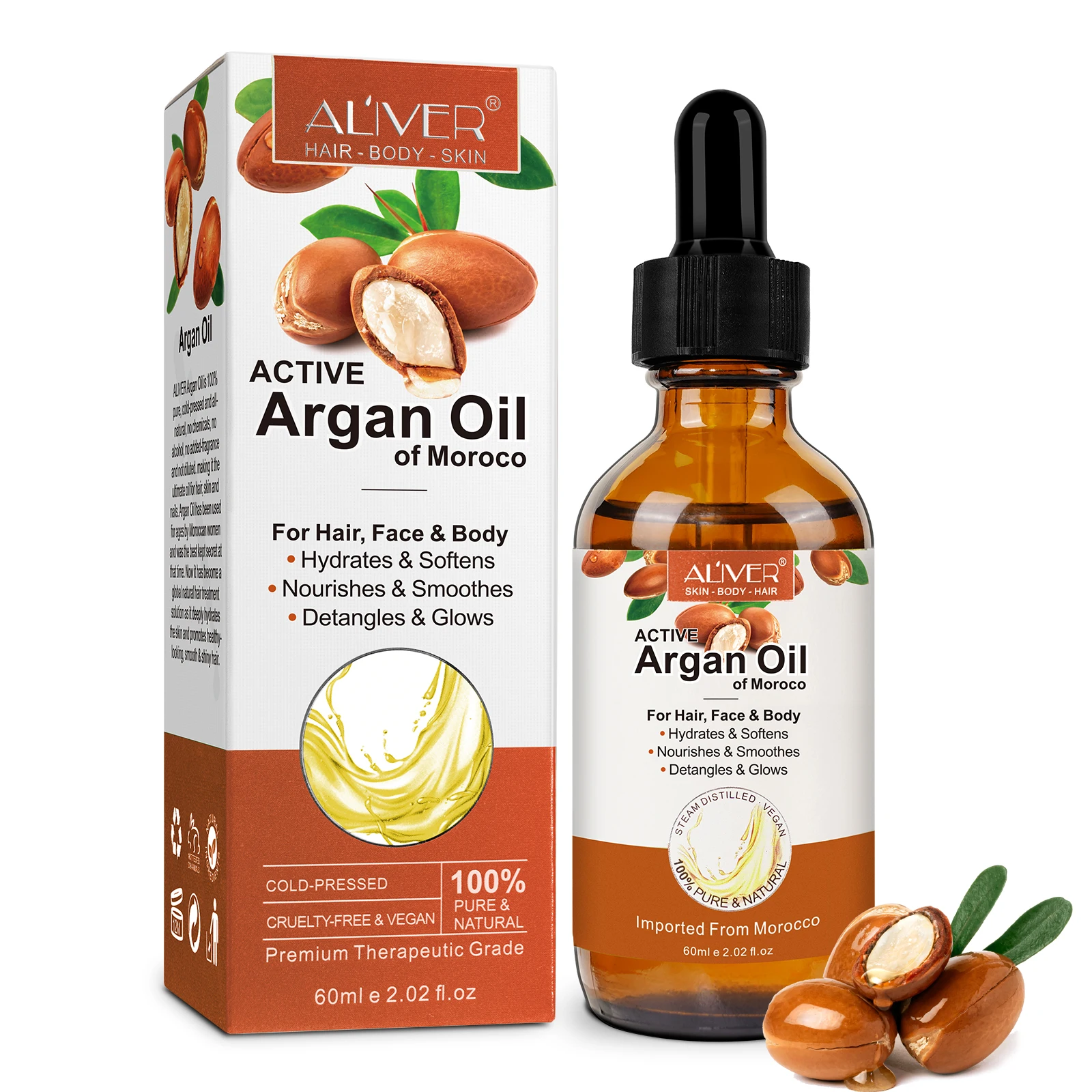 

ALIVER 100% Natural Hair Care Face and Body Moisturizer Active Argan Oil of Morocco