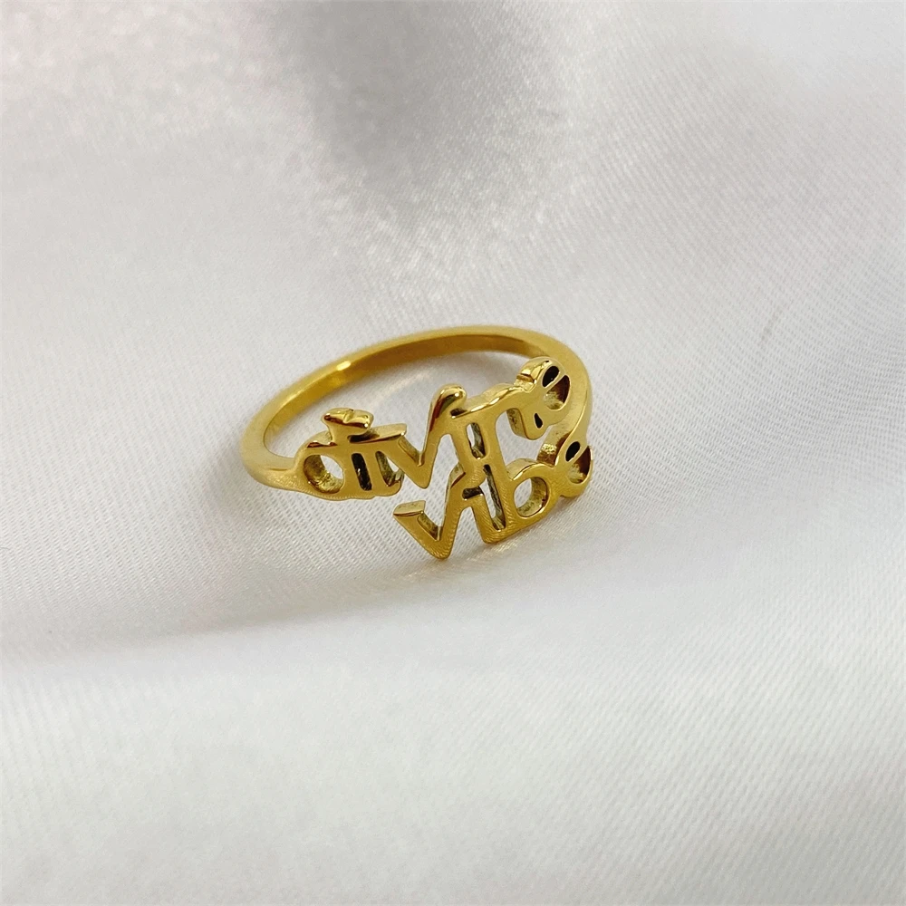 

Fashion Letter Divine Ring Faith Stainless Steel Jewelry Custom Logo Name Thin Ring 18k Gold Unique Personality Initial Ring, Silver, gold, rose gold, black etc.