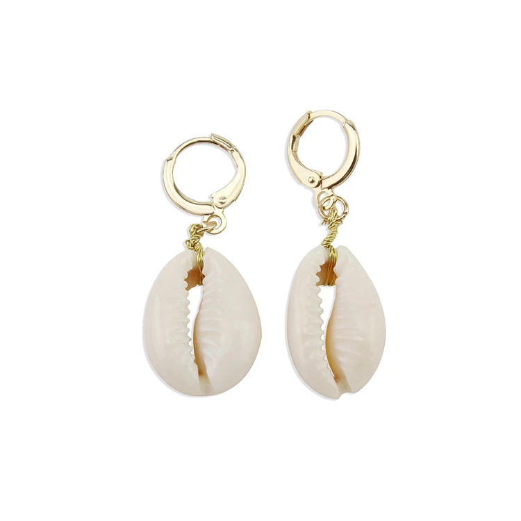 

Summer Beach Ocean Design Natural Conch Earrings Jewelry Clip On Hoop Earrings Retro Alloy Sea Shell Earrings, Picture shows