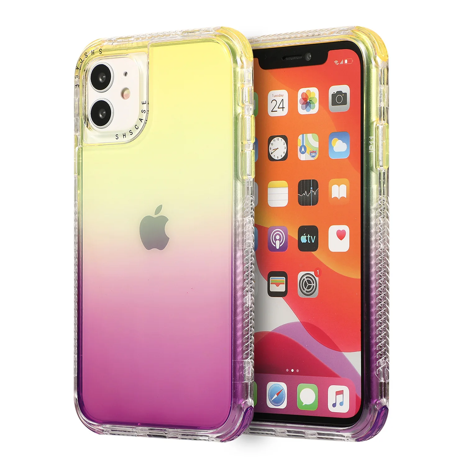 

Gradient Color Phone Cover for iPhone 12 Clear Bumper Dual Layer TPU+PC High Protective Mobile Case for iPhone 11 Pro XS MAX 12