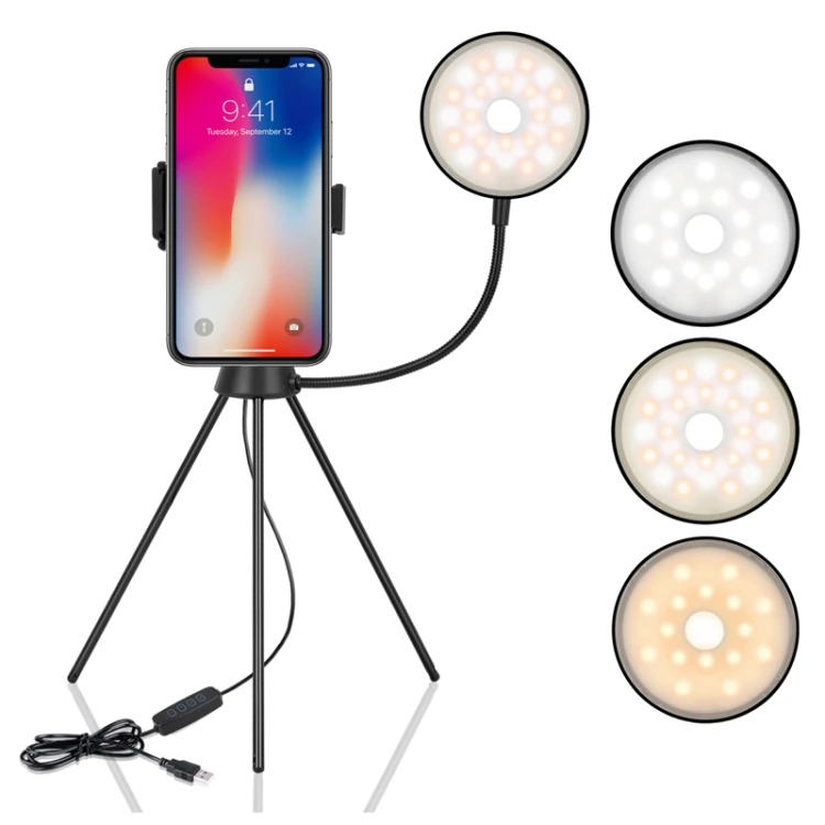 

NS-08 Makeup Live Selfie Fill Ring Light Photography LED Dimmable Ring Lamp with Phone Tripod Stand Holder, Black