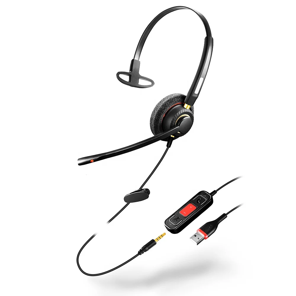 
Wired Mono Call Center Headset with USB and 3.5mm 
