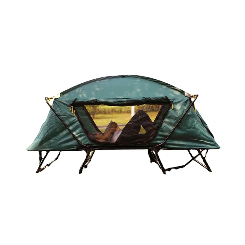 

Wholesale Large Folding Camping Tents Outdoor Waterproof Hiking Above Off The Ground Sleeping Bed Tent Cot With Carry Bag, Green, gray