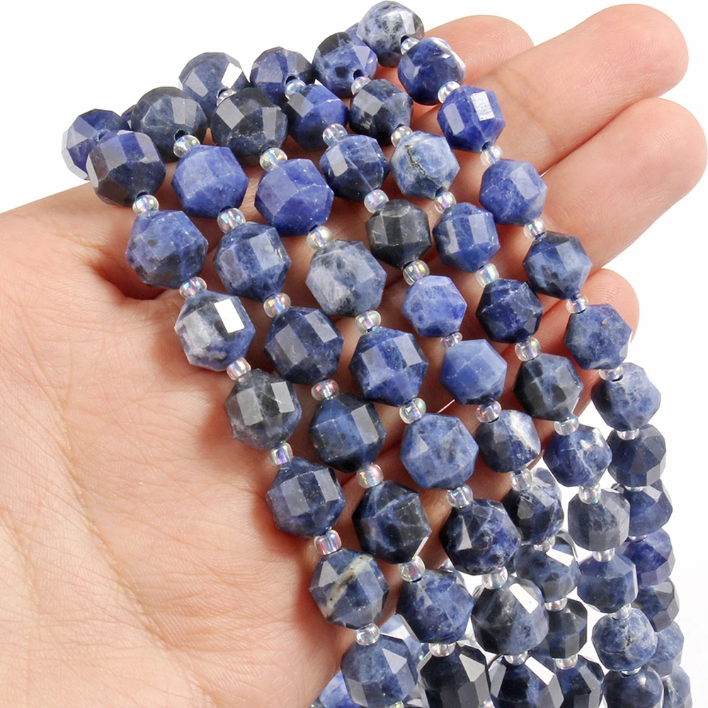 

Natural 8mm/10mm Faceted Olive Shape Old Blue Sodalite Jaspers Stone Beads For Bracelet DIY Making