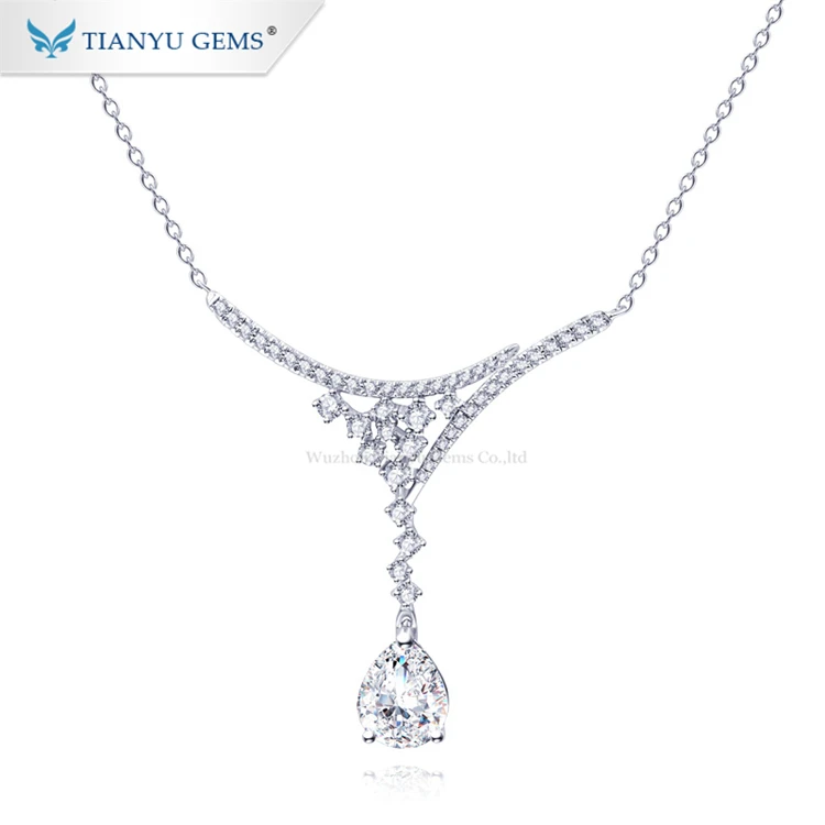 

Tianyu gems customized pear cut super white moissanite diamonds womens white gold necklace