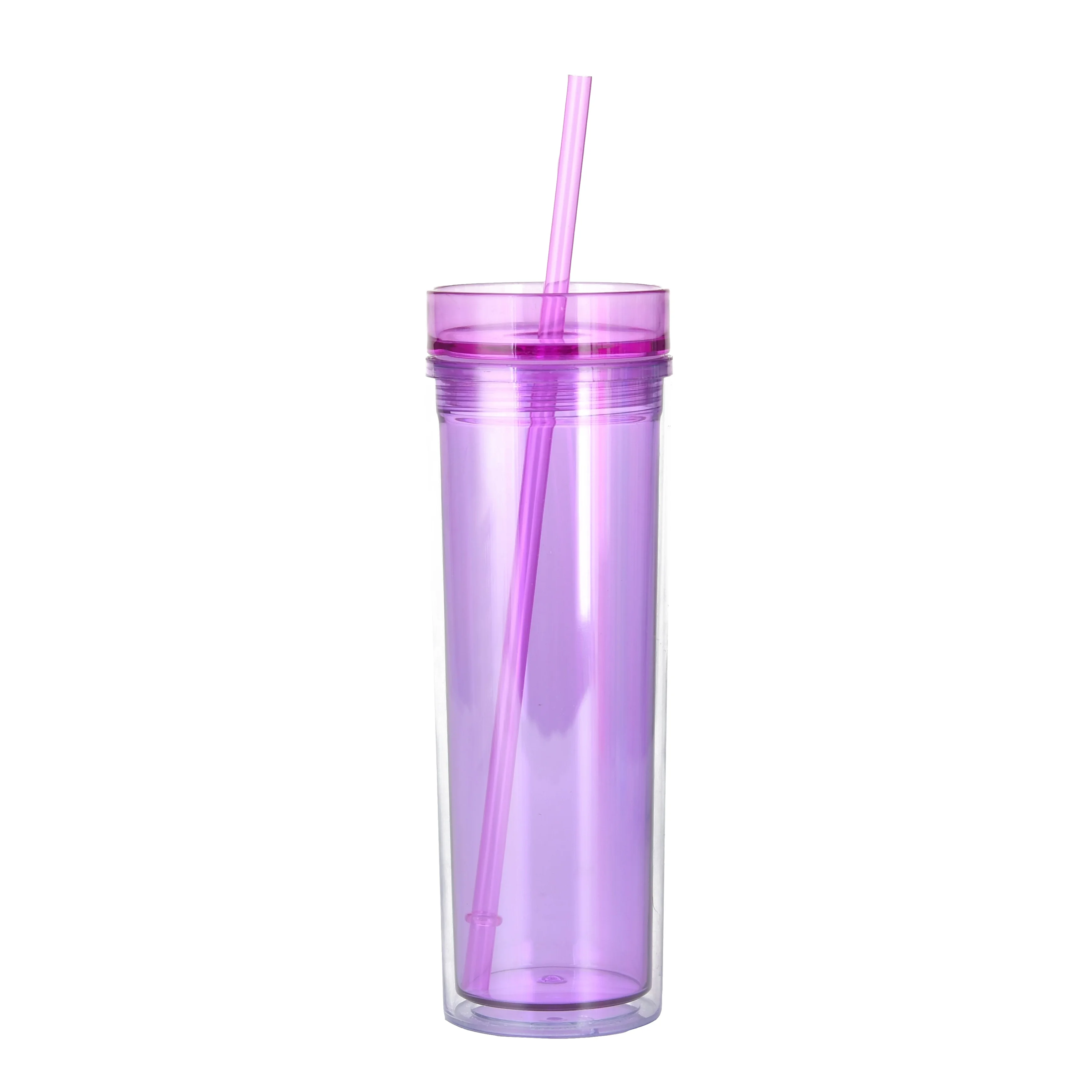 

2021 wholesale 16oz double wall straight skinny clear tumblers transparent straight cup infuser drinking water bottle with straw, Customized colors acceptable