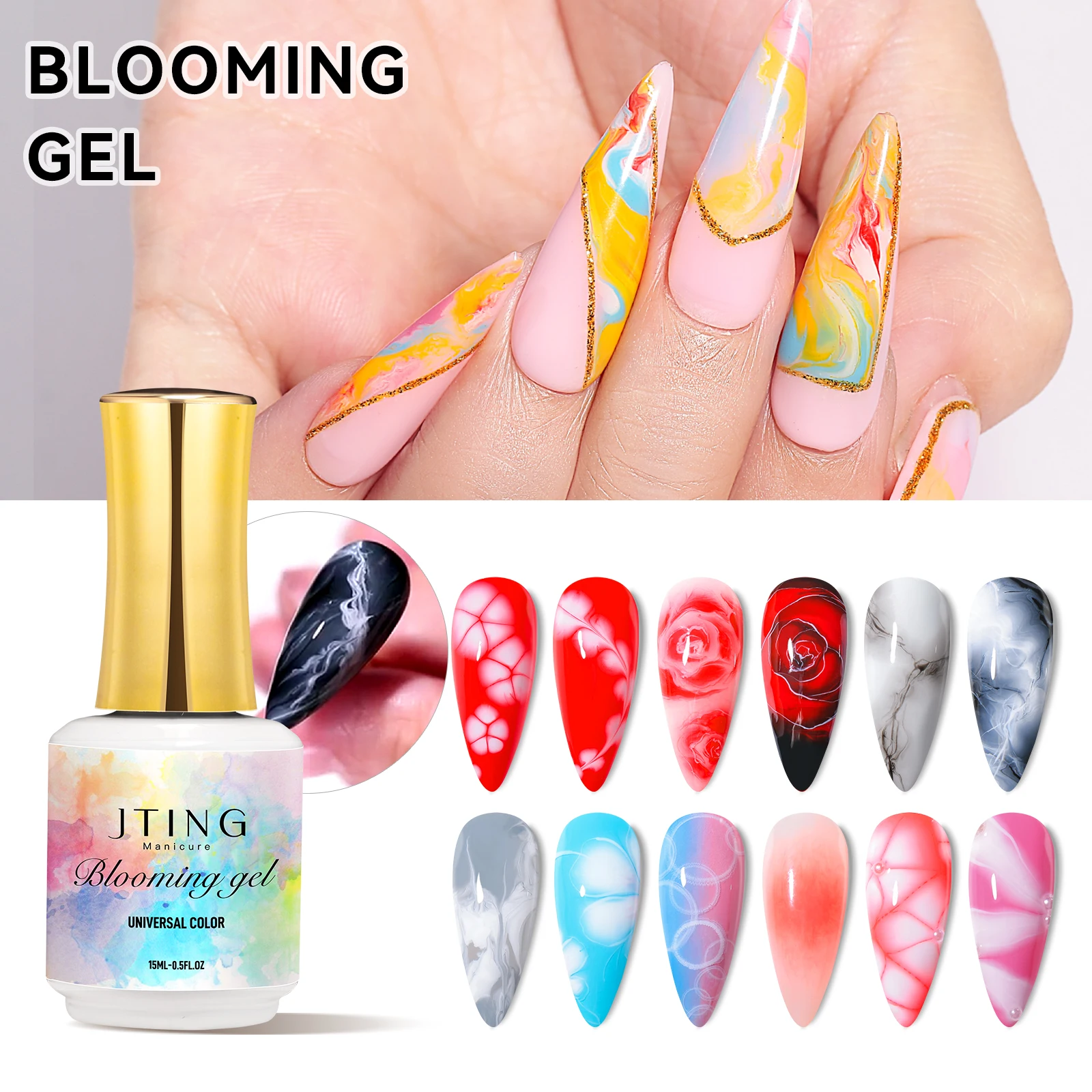 

JTING nail art new design universal colors gradient effect blooming gel polish top coat OEM 15 ML bottle Clear bloom gel polish