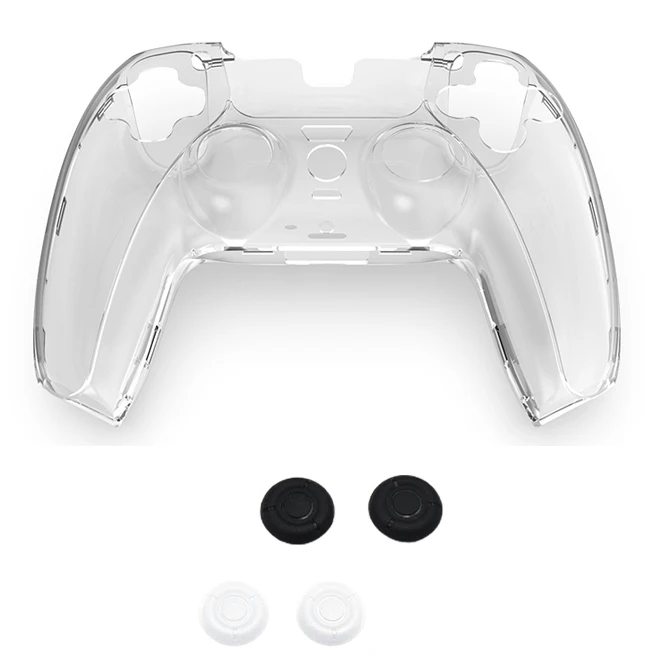 

4 Thumb Grip Cap 5 in 1 Hard Transparent Carring Shell Clear Cover Skin Case for Sony PS5 Play Station 5 PS 5 Controller Gamepad, Transparent clear white controller case for ps5