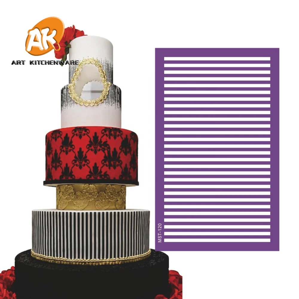 

AK Stripe Design Fondant Cake Decorating Mesh Stencils for Royal Icing Lace Stencils Mat Cookie Stencil MST-120