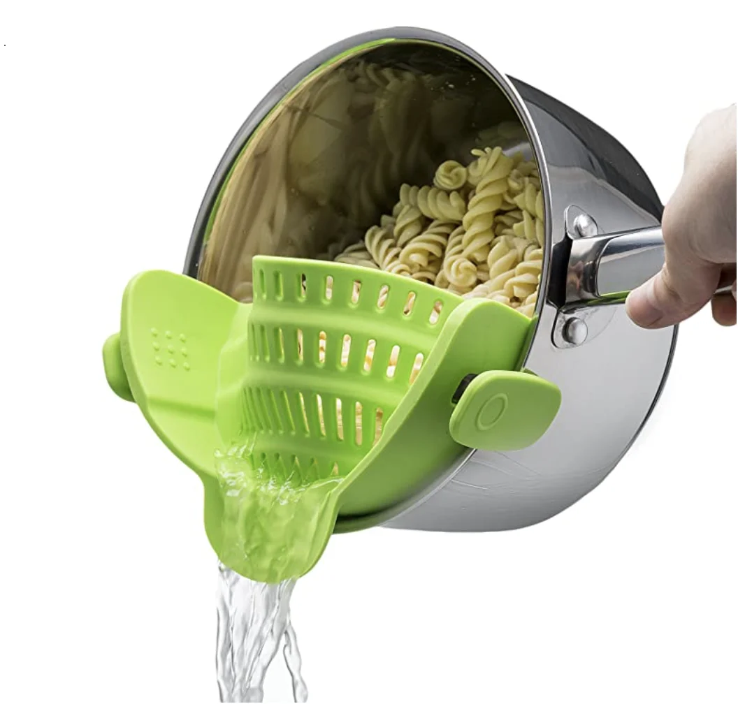 

M144 BPA Free Sink Pot Pan Clip-on Pasta Vegetable Fruit Food Heat-resistant Strainer Fliter Basket Colanders Silicone Strainer, Green, gray, black