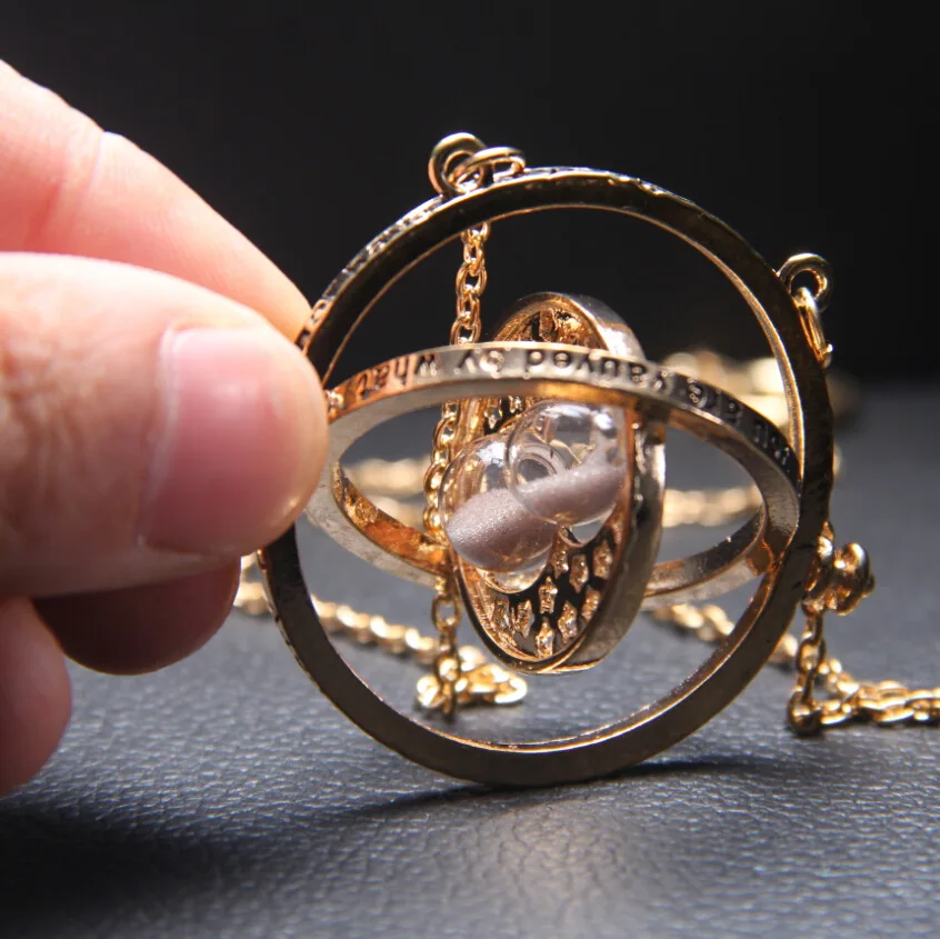 

Fashion Jewelry Harry Hermione's Swivel Time Turner Golden Spinner Rotating Spin Movies Hourglass Pendant Necklaces