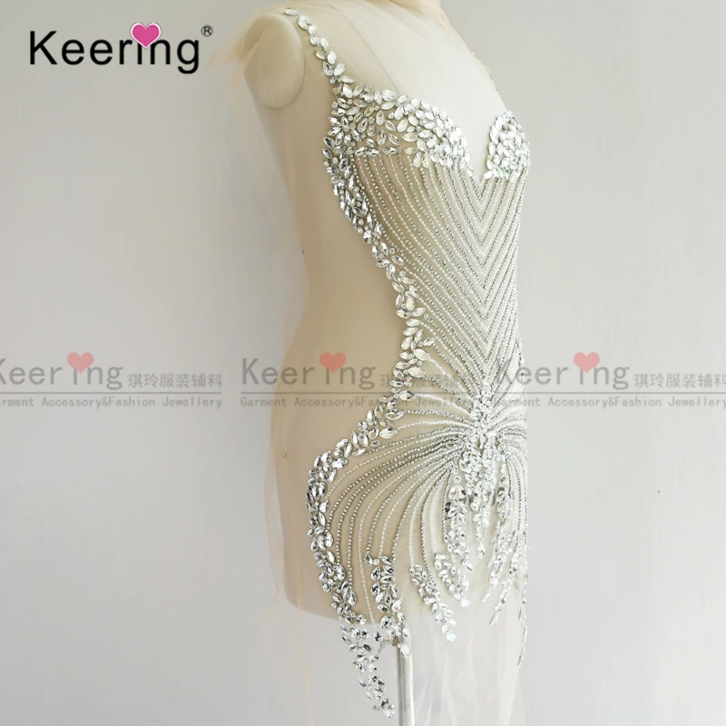 

B01 new arrival dress wedding embroidery bling beaded crystal rhinestone bodice applique patches, Sliver color