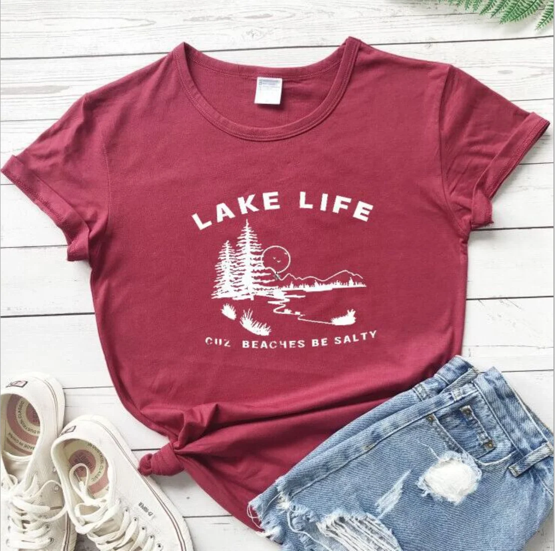 

New Women T-Shirt Short Sleeve Lake Life Beaches Be Salty Print O-Neck T-Shirt 2018 Female Casual t shirt Ladies Tops Tee