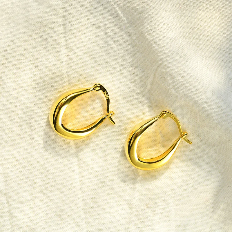 

European Trendy 925 Sterling Silver Hoop Earrings Gold Silver Chunky U Shape Clip On Earrings for Women Girls