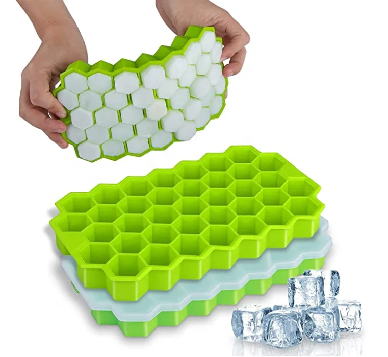 

Ice Cube Trays / Silicone Ice Cube Molds with Lid for Whiskey Cocktail Stackable, Green/blue/orange