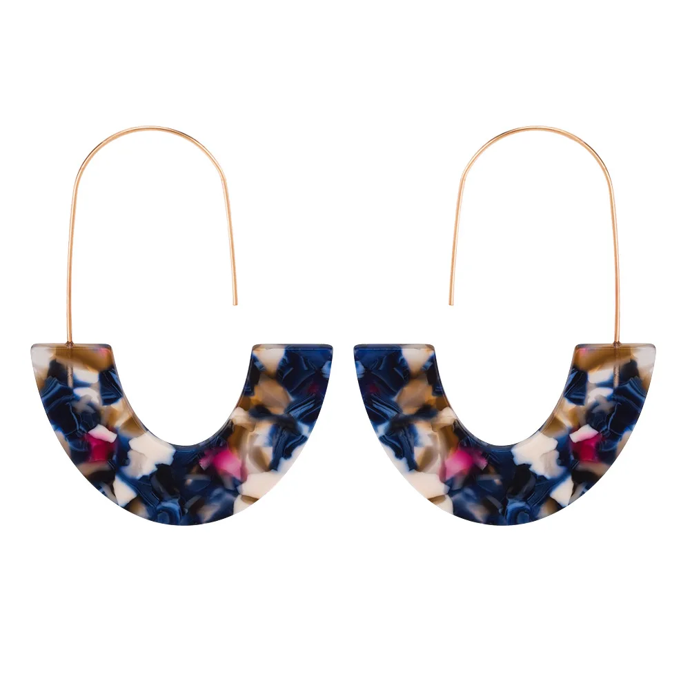 

2019 New Arrival Tortoiseshell Leopard Grain Multi Color Big Hook Acrylic Earrings Special Design Semicircle Resin Drop Earring, As picture