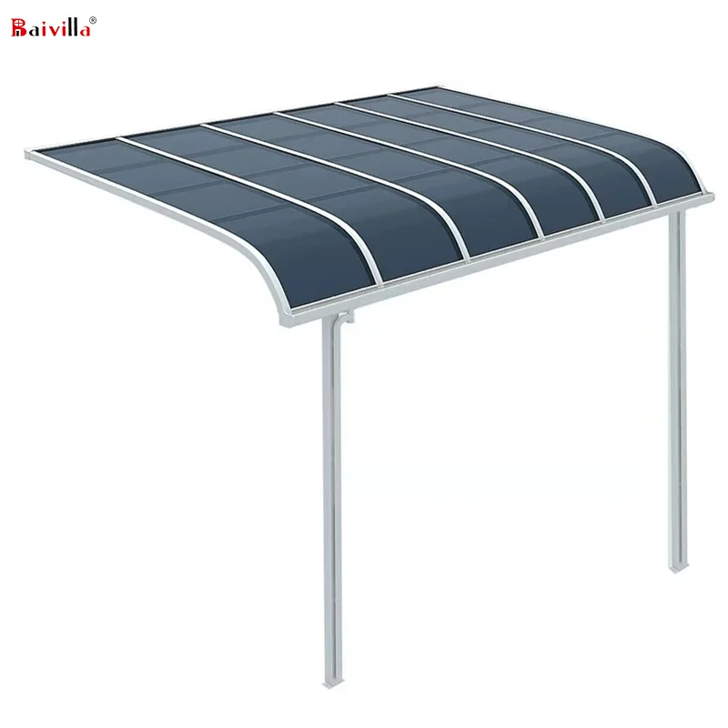 

Safe Ultra-durable Polycarbonate Anti-rust Aluminum curved prtio cover Awning Outdoor White Structure Attach To The Wall, Customized colors