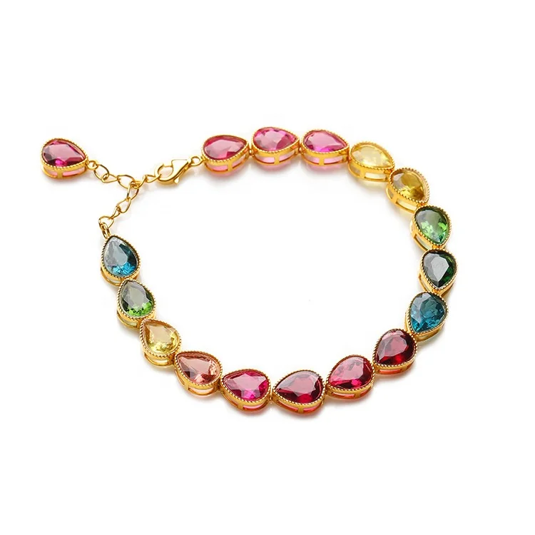 

Fashion Water Drop Bracelet Inlay Colorful Cubic Zircon New Luxury Jewelry For Women Wedding Party Valentine's Day Gift, Customized color