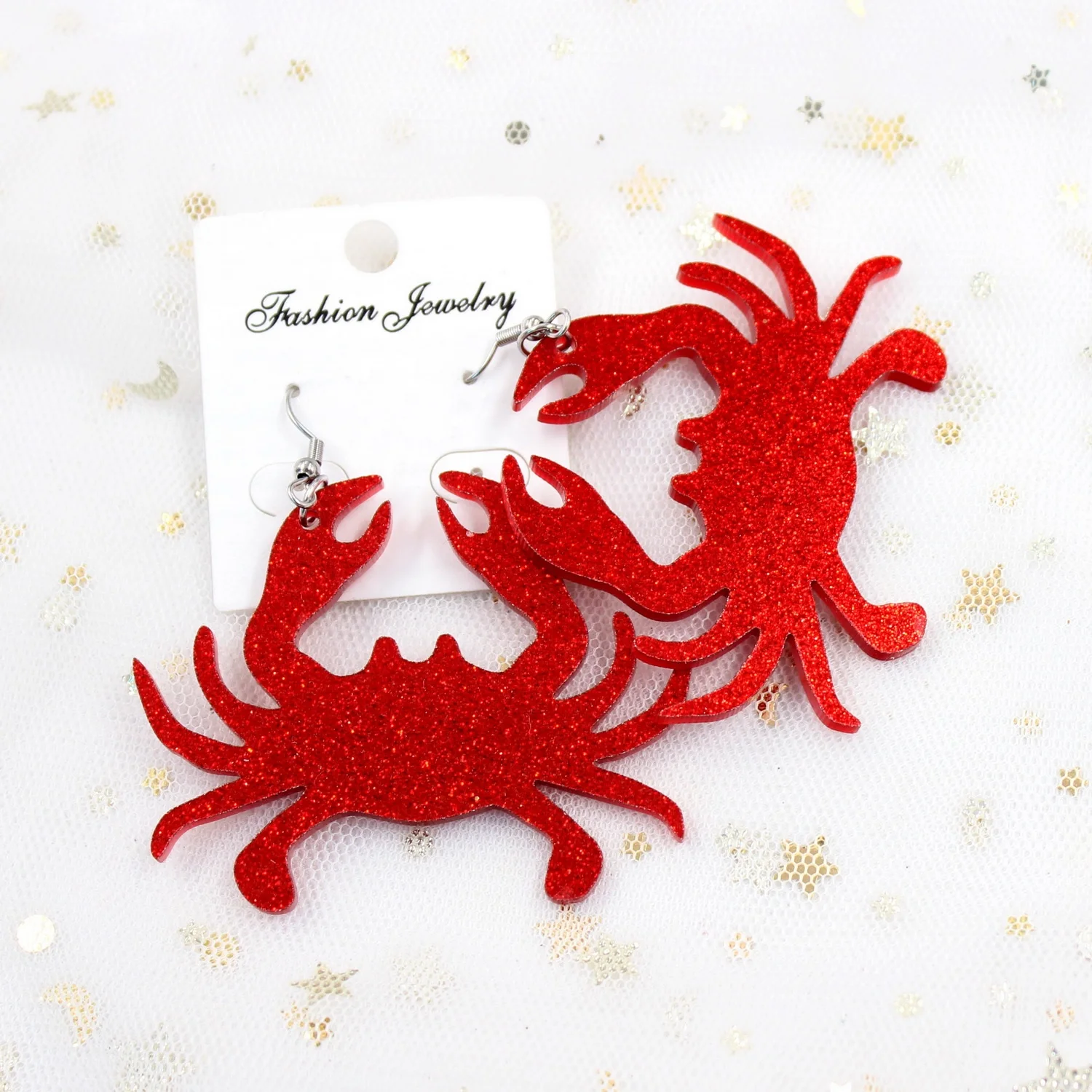 

AH013 Acrylic Crab Dangle Earrings Red Glitter Women Fashion Earrings, Picture