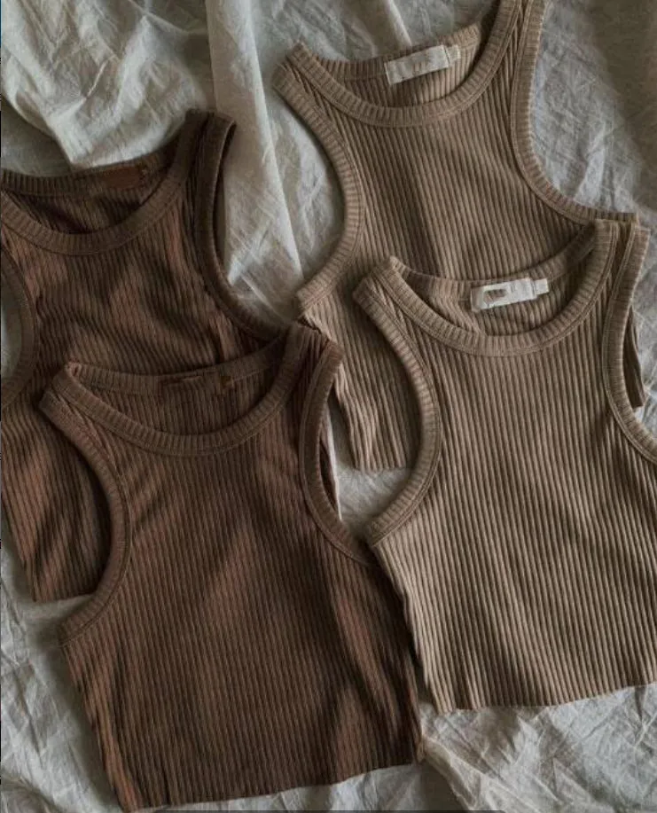 Y2K Vintage Custom logo 2022 Summer Hot Selling Rib Fabric Classic Basic Brown Coffee Crop tank Top