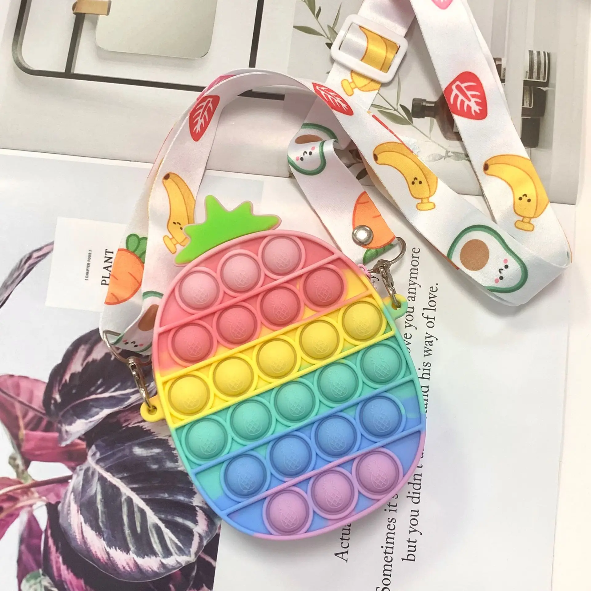 

DS207 Children Gifts Fidget Toy Crossbody Bag Purse Silicone Decompression Shoulder Bag Tie Dye Fruit Silicone Coins Wallet, Color