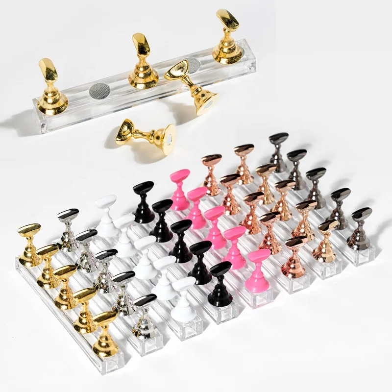 

5Pcs Magnetic Nail Holder Practice Display Stand Acrylic Crystal Showing Shelf Nail Art Tool 4 Colors Nail Polish Display Stand, Clear