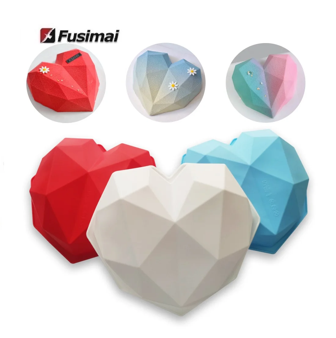 

Fusimai Folding Heart Silicone Diamond Cake Mould Large Molds 3d Love Shaped Heart Silicon Mold