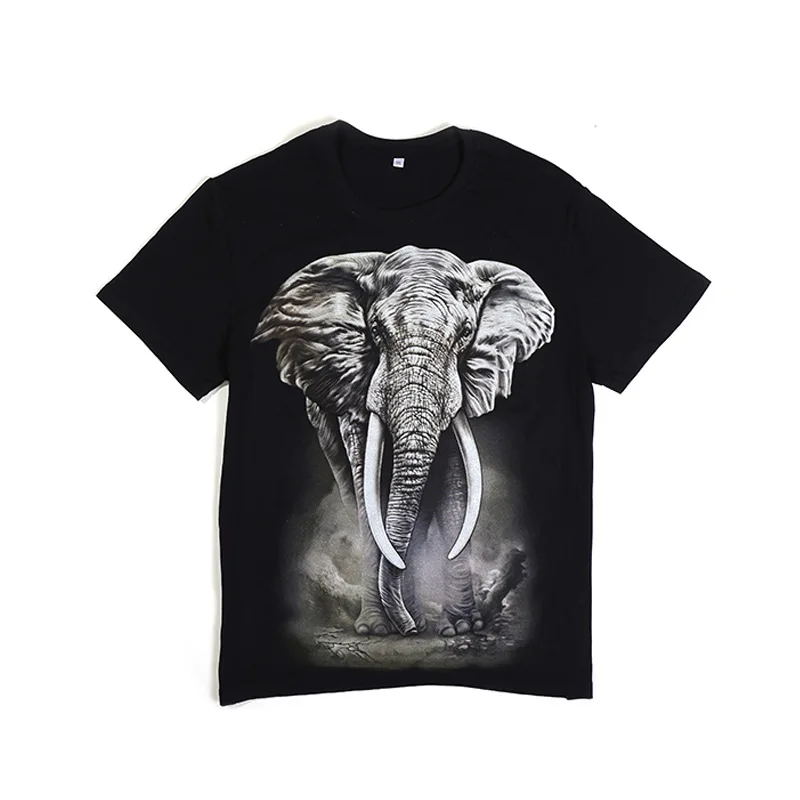 

Wholesale Summer Top Process High Quality Brand Design Animal Fashion Rhinestone T-shirt Elephant Print 3d T Shirt Men, As pic