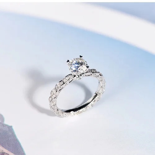 

Fashion ladies ring round-shaped matte zircon silver-plated luxury jewelry rings