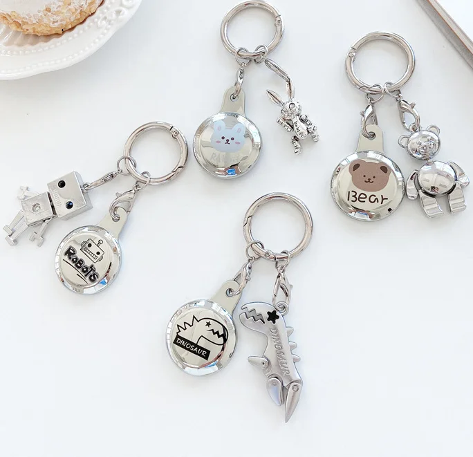 

for AirTags Case For Apple Chrome Plating Bear Bunny Dinosaur Robots Locator GPS finder Cover Keychain keyring