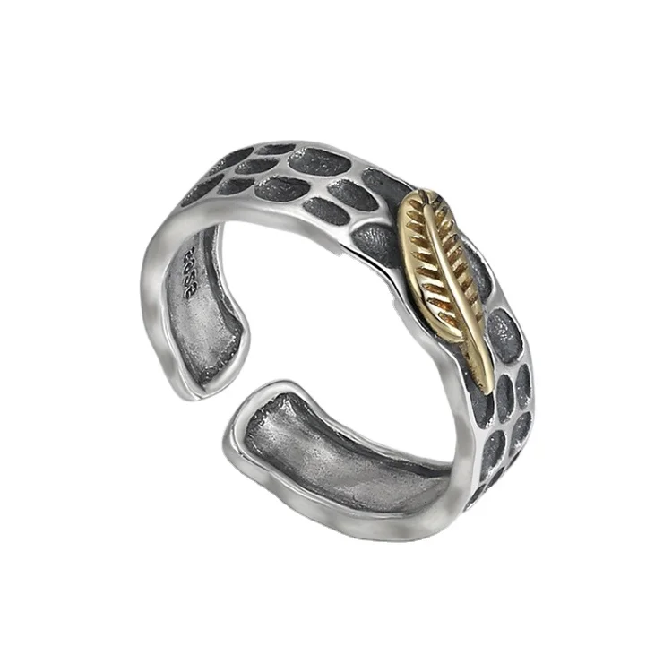 925 Sterling Silver Feather Ri