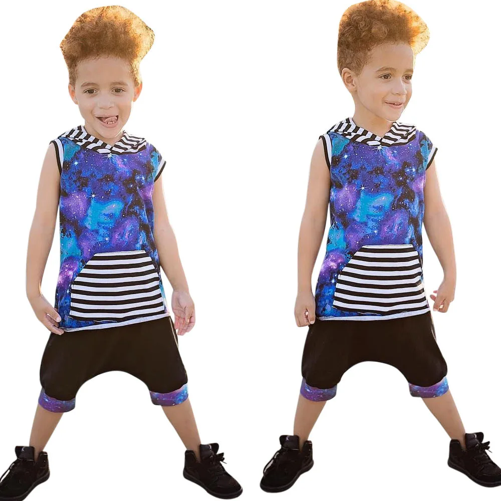 

Fashion Boy Hip Hop Striped Starry Sky Two Piece Set Baby Clothes Boutique Boy Summer Clothes Boys' Clothing Sets