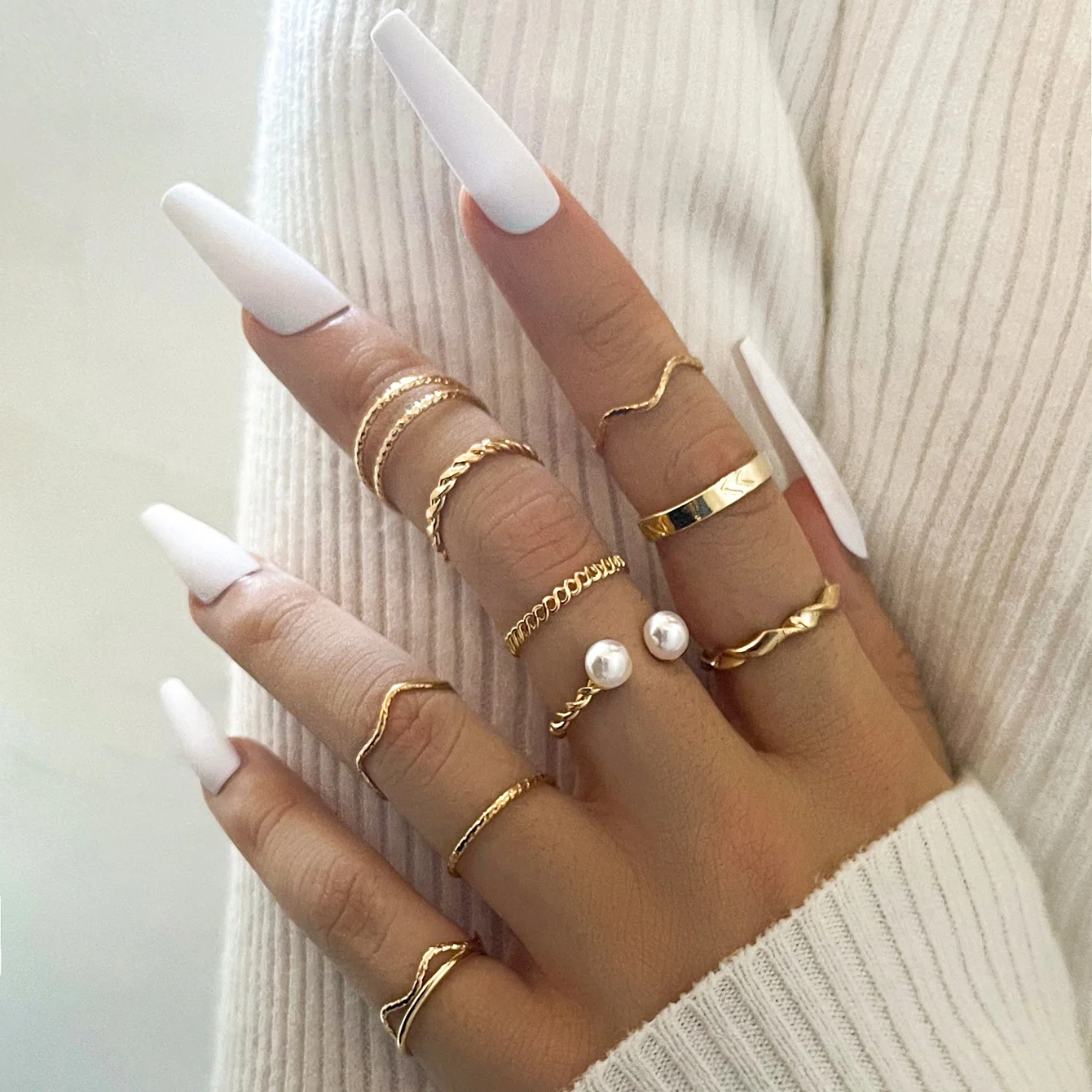 

Sindlan Simple Sliver Rings for Women Unique Geometric Wave Ring Set Vintage Fashion Jewelry Accessories, Sliver color