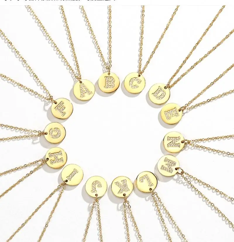 

Stainless Steel Chain For Jewelry Making 26 Letter Necklace Stainless Steel Gold Plated Round Pendant Necklace, Gold color