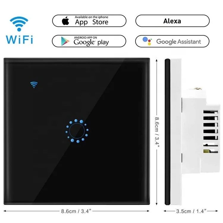 
Fast delivery 1 Gang EU WiFi Switch Amazon Alexa and Google Home Touch Wall Switch LED Light Glass Panel Remote Smart Switch OEM 