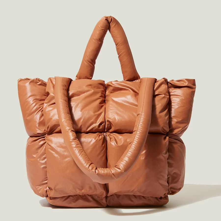 

Simple Down Tote Bag Fashion Pure Color Soft Winter Women Puffer Handbags