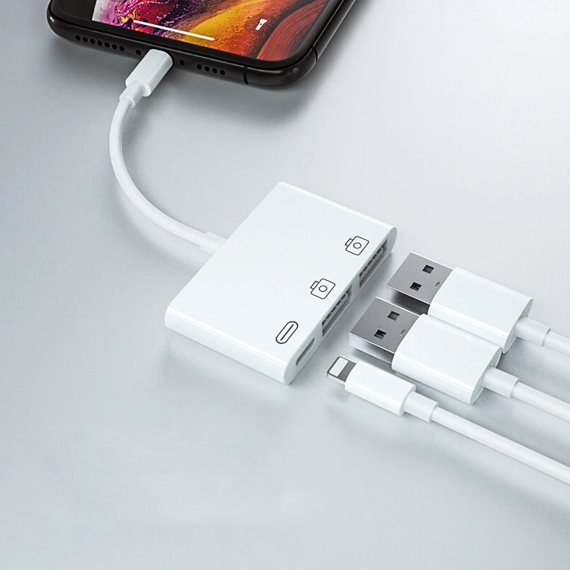 

For Iphone OTG Adapter Charging Transmission 3 In 1 Dual USB And Lightning Interface External Device