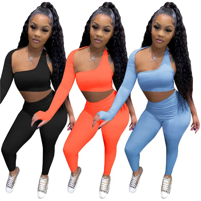 

Y7529-2021 Women Fall Fashion Solid Color Bodycon Leisure Sports Pants Set Women Outfits