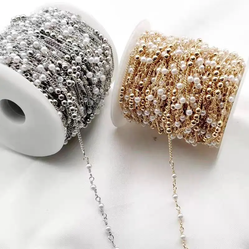 

Wholesale Pearl Beads Copper Chains For Jewelry Findings Supplies DIY Making Necklace Bracelet Accessories 10 M/roll 2/3/4mm, Kc gold, silver