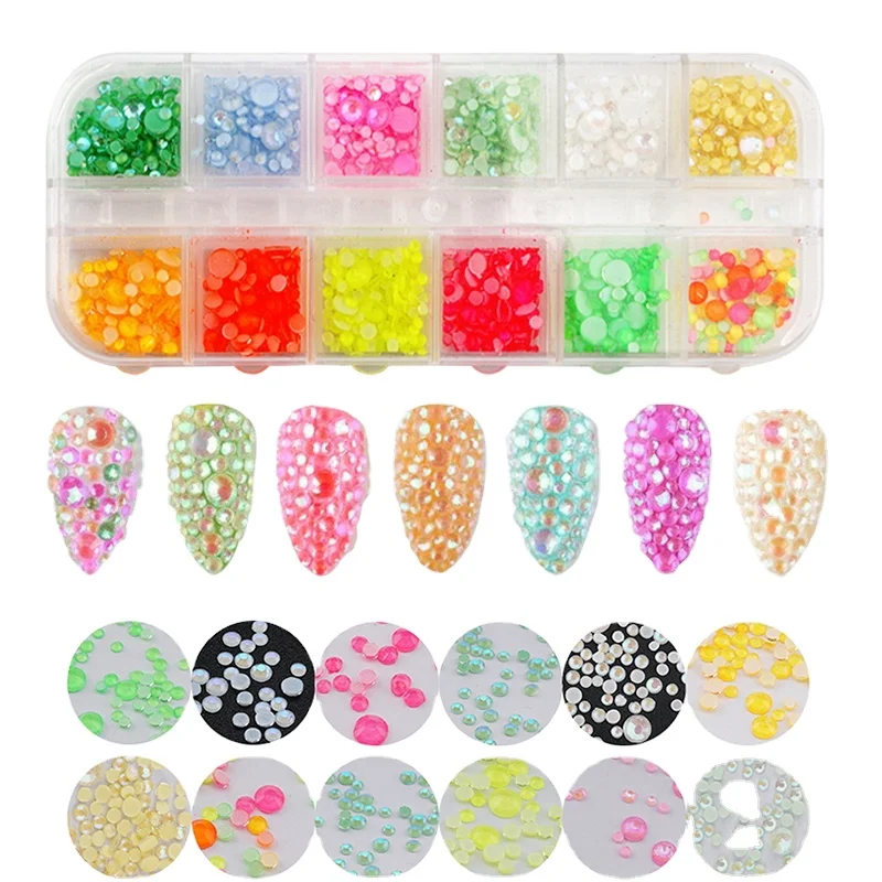 

Glow In The Dark Nail Stone Neon Green Flatback Luminous Crystal Stone Crystal Rhinestone Glass Neon Stone For UV Gel Polish, 12 colors