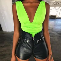 

CAP1732637 hot sale European ladies green bodysuits for women deep v neck collar