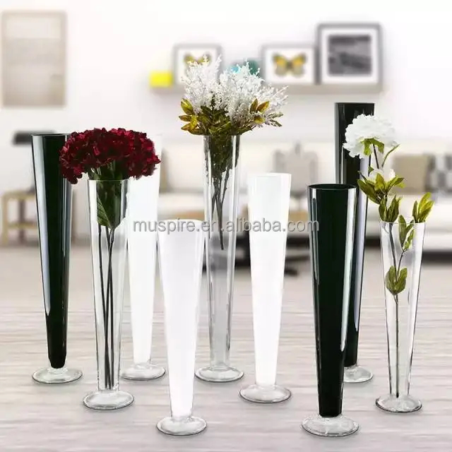 

BLACK WHITE tumpett clear tall good quality reversible large flower arrangement glass vase for wedding centerpiece