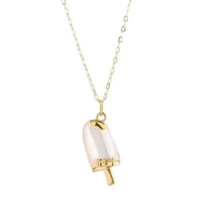 

Certified Jewelry 18K Gold Natural Fritillary Ice Cream Pendant AU750 Simple Necklace Water Shell Gold Wholesale