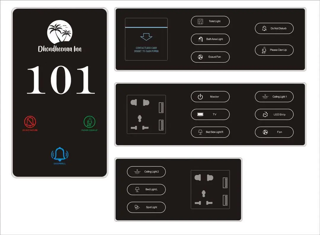 Touch Screen Hotel Doorplate Switch with 5 Years Warranty 258*86*7mm Size and Crystal Tempered Glass Panel