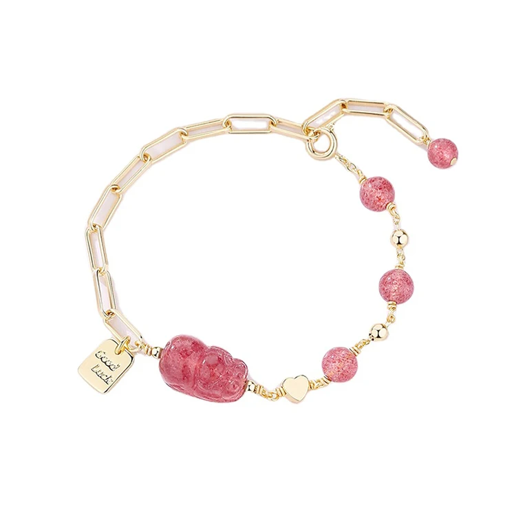 

High Quality Strawberry Crystal Bracelet Link Chain Pink Brave Troops Bracelet for Women